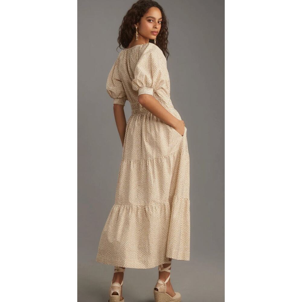 Anthropologie The Somerset Maxi Dress Puff-Sleeve Tiered Dot Medium - Picture 2 of 3